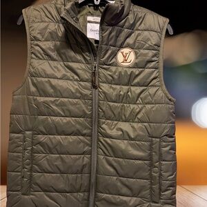 Men’s Army Green Puffer Vest with Faux Patch